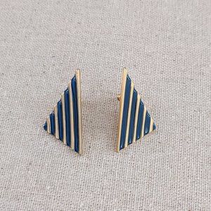 Vintage Trifari Navy Blue and Gold Tone Earrings